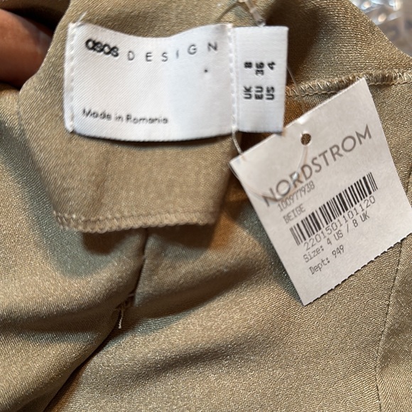 ASOS DESIGN drape satin slip mini dress in high shine in champagne NWT - Picture 6 of 8